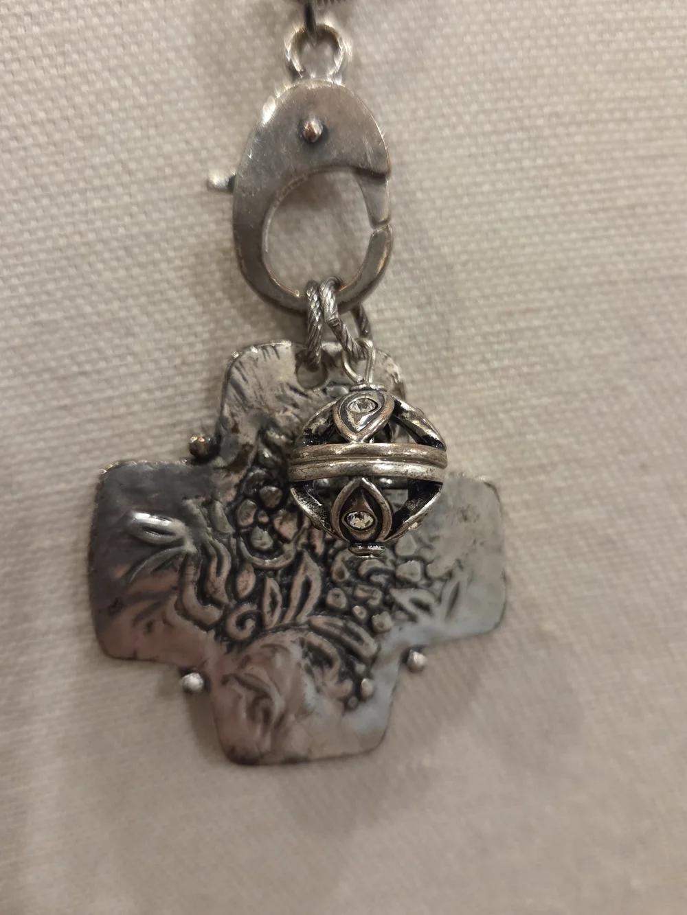 Chico's Silver-Tone Floral Cross and Charm Pendant Necklace